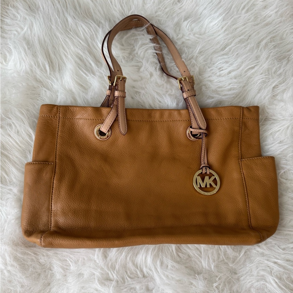 Michael Kors Camel-Tan Soft Leather Tote with Belted Handles